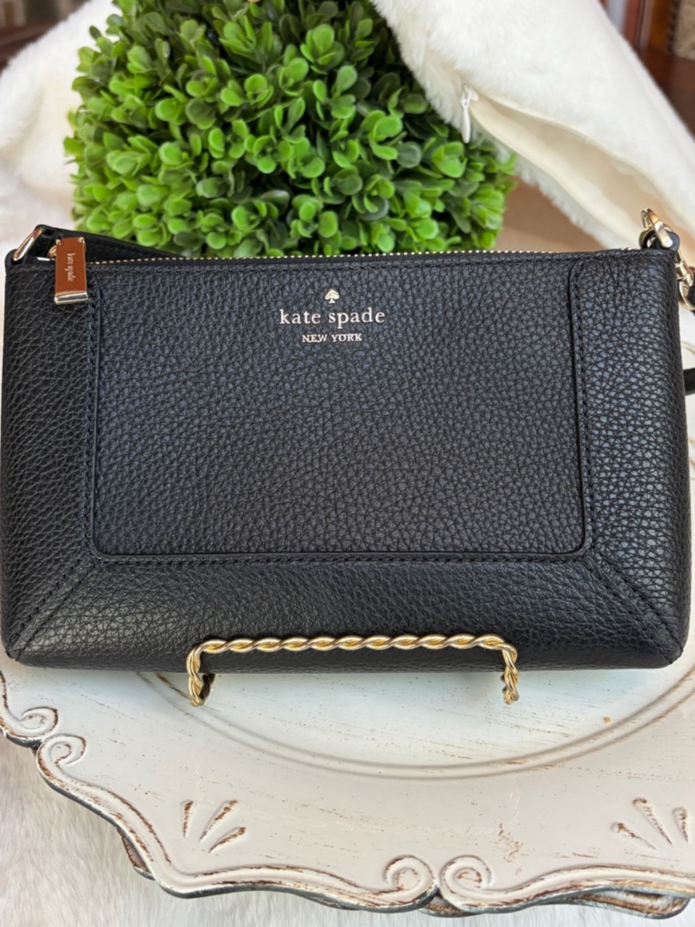 kate spade Black Pebbled Leather Double-Zip Wristlet
